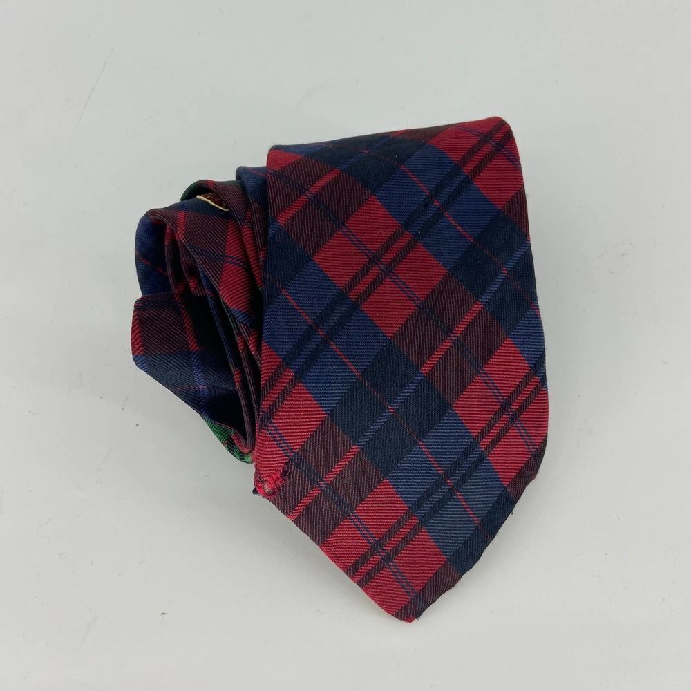 Tommy Hilfiger Red Blue Plaid Crest Neck Tie